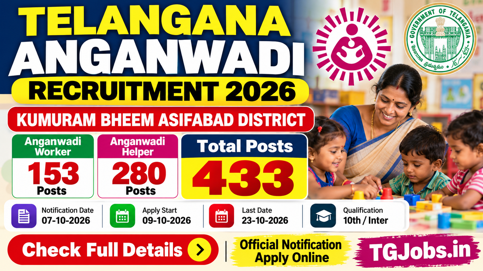 Telangana Anganwadi Recruitment 2026 Asifabad District